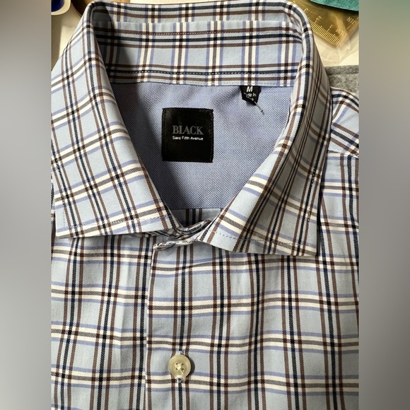 BLACK LABEL for SAKS 5th AVE. Men’s Blue plaid long sleeve button down size M. - Picture 9 of 12